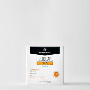 Caja de Heliocare 360 Junior Oral Sticks sobres sabor naranja para niños