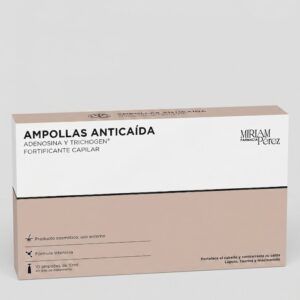 Caja de 10 ampollas anticaída con Adenosina de Miriam Pérez para tratamiento capilar intensivo.