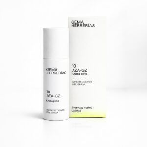 Envase de gh 10 AZA-GZ crema-polvo para imperfecciones de Gema Herrerías, tratamiento seborregulador