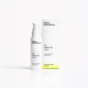 Envase de gh Serum Despigmentante NAM-TD de Gema Herrerías, tratamiento concentrado para las hiperpigmentaciones.