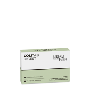 Caja de Colitab Plus 30 cápsulas, suplemento para el alivio de gases y digestiones pesadas.