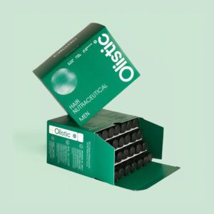 Caja de Olistic for Men con 28 viales bebibles, tratamiento integral para la caída del cabello en hombres