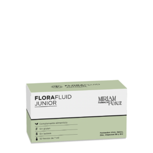 Caja de Florafluid Junior 10 frascos de 10 ml, probióticos para el bienestar intestinal infantil.