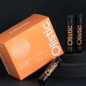 Caja de Olistic for Women conteniendo 28 viales bebibles para el tratamiento de la caída del cabello.