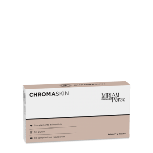 Caja de Chromaskin de Farmacia Miriam Pérez, tratamiento oral para manchas y luminosidad.