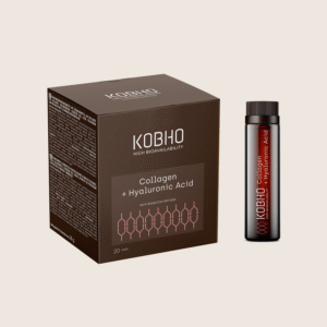 Caja de 20 viales bebibles de Colágeno y Ácido Hialurónico de Kobho Labs.