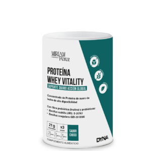 Envase de 300g de Proteína Whey Vitality sabor Chocolate de Dyna, suplemento de suero de leche