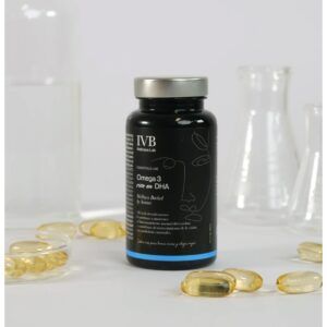 Bote de Omega 3 rico en DHA de IVB Wellness para el soporte de la función cerebral y visual.