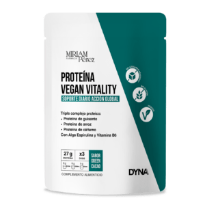 Bote de 500g de Dyna Proteína Vegan Vitality sabor Green Chocolate, nutrición vegetal avanzada.