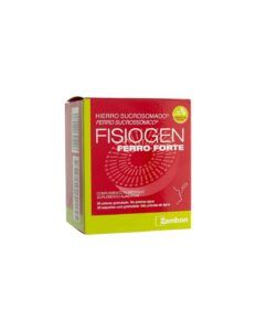 Envases de Fisiogen Ferro Forte en formato sobres granulados.
