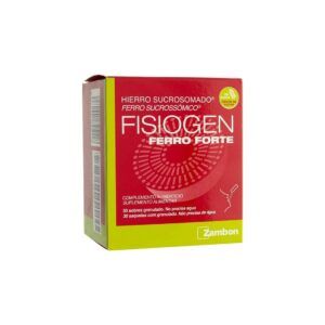 Envases de Fisiogen Ferro Forte en formato sobres granulados.